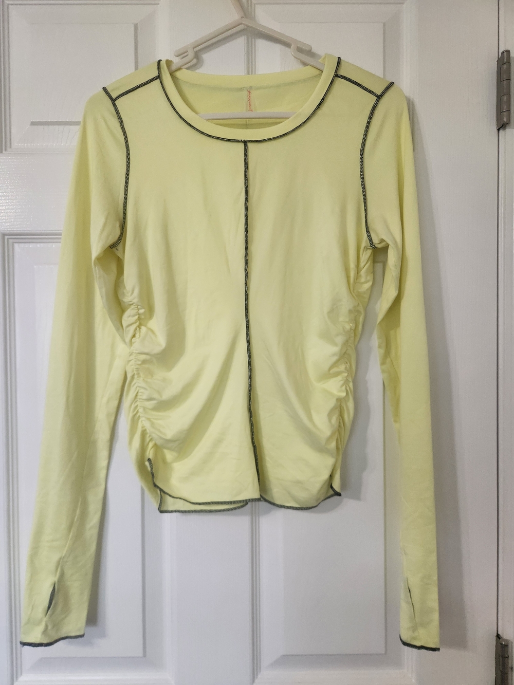 FP Movement Free People Right On Run Yellow Ruched Long Sleeve Top Size S/p